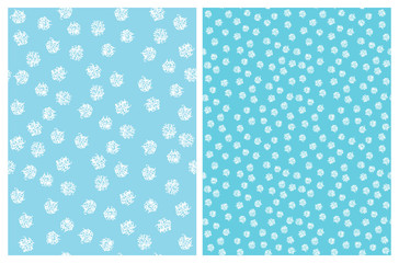 Cute Geometric Vector Patterns with White Sketched Dots Isolated on a Light Blue Background. Simple Repeatable Dotted Design For Fabric, Wrapping Paper, Textile, Card, Baby Boy Party Decor.