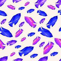 seamless pattern with fishes in bright colours