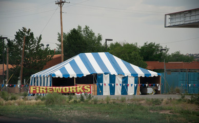 Tent where fireworks is sold in south west America