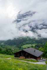Beautiful view on House in Switzerland Alps mountains, Grindelwald, Switzerland