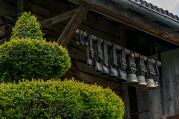 Fototapeta na wymiar Cow's bells in Alps village, Switzerland