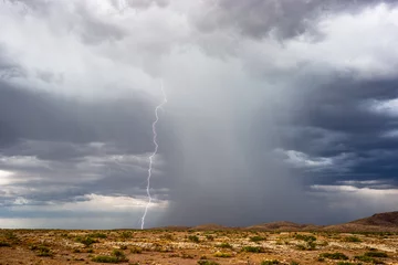 Fotobehang Thunderstorm with lightning strike and rain © JSirlin