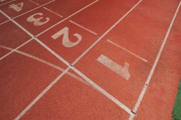Sport. A red treadmill at the stadium. Copy space