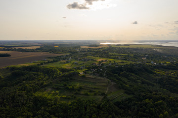 Aerial view on river, town and neighbors