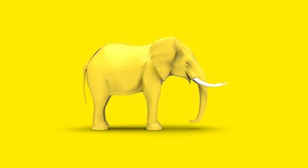 Elephant on Yellow Background 3D Rendering