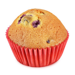 Muffin with berries isolated on white background