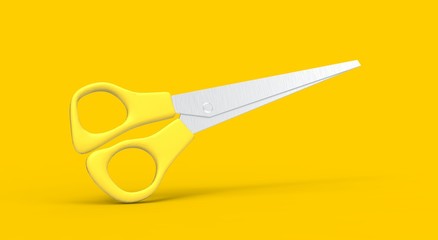 Scissors 3D Rendering on Yellow Background