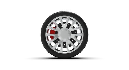 Obraz premium Black Wheel isolated on white 3D Rendering