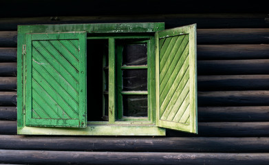 Old green wood window
