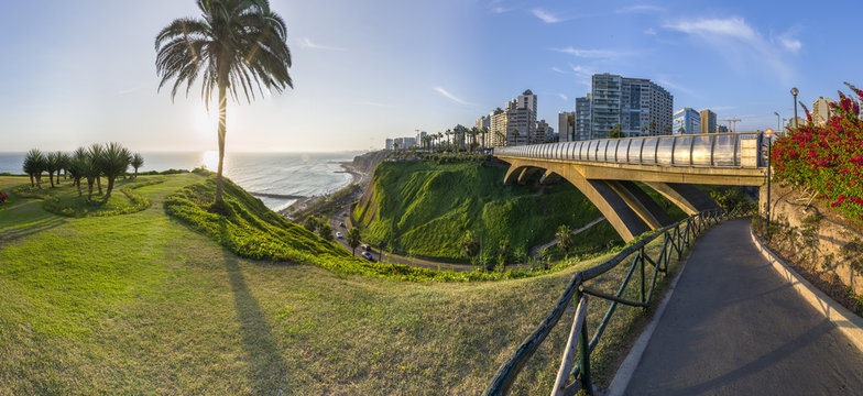 Panoramic view of Villena Rey Bridge of Miraflores district at afternoon.