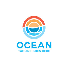 Colorful Ocean Logo Vector, Sea Waves Symbol, Sun Waves Logotype, Sun and Sea icon.
