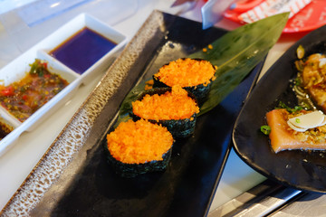 Set of sushi roll with sashimi delicious Japanese food