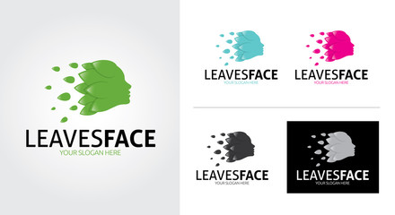 Naklejka premium Leaves face creative and minimalist logo template Set