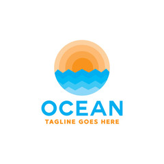 Colorful Ocean Logo Vector, Sea Waves Symbol, Sun Waves Logotype, Sun and Sea icon.