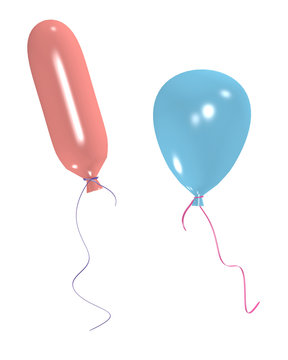 blauer und roter Luftballon auf weiß isoliert. 3d render
