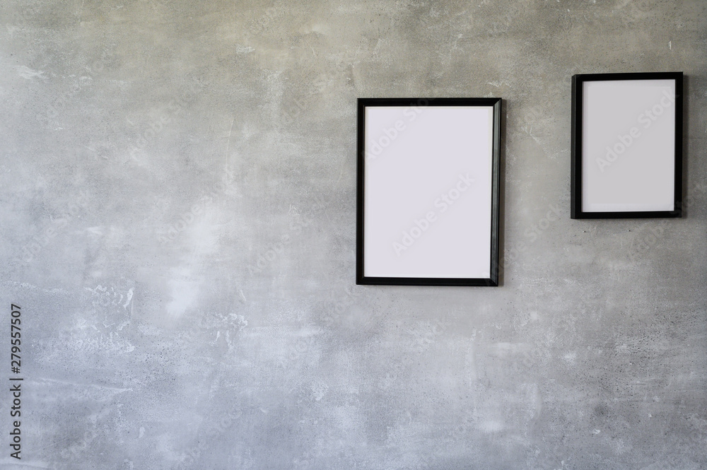 Wall mural black wooden photo frames mockup, set collection on modern wall, interior decor