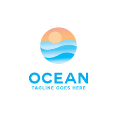 Colorful Ocean Logo Vector, Sea Waves Symbol, Sun Waves Logotype, Sun and Sea icon.