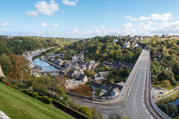 Viaduct with road in Dinan and Rance river