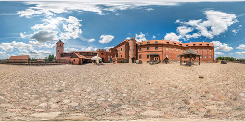 full seamless spherical hdri panorama 360 degrees angle view near renovated medieval knight's castle in equirectangular projection, AR VR content