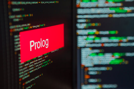Programming language, Prolog inscription on the background of computer code.