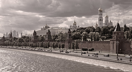 View of the river Moscow , Kremlevskaya Embankment and towers of the Kremlin
