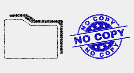Pixel folders mosaic pictogram and No Copy seal stamp. Blue vector round grunge seal stamp with No Copy message. Vector combination in flat style.