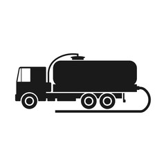 Vacuum truck. Black silhouette of a truck. Side view. Vector drawing. Isolated object on white background. Isolate.