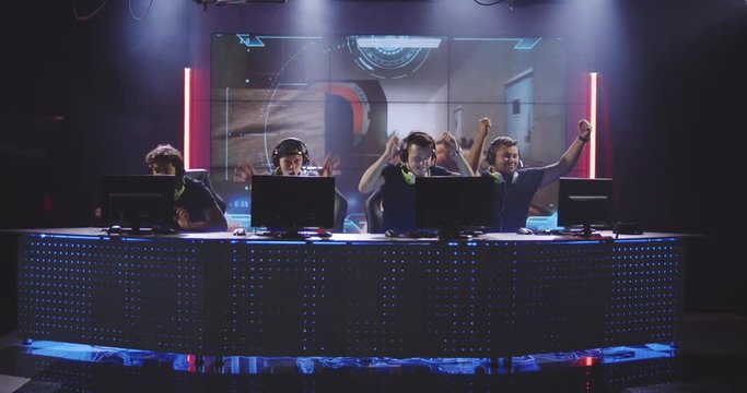 Gaming team winning match at tournament