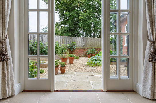French doors leading to kitchen garden