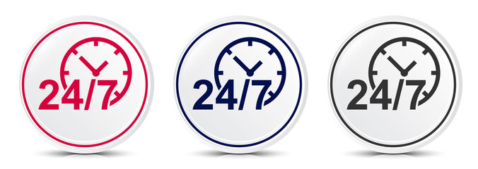 24/7 clock icon crystal flat round button set illustration design