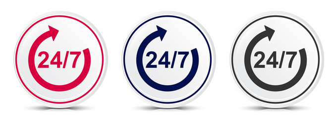 24/7 rotate arrow icon crystal flat round button set illustration design