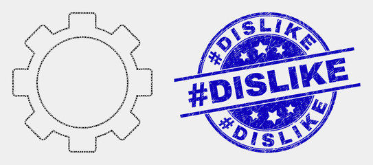 Dot setup tools mosaic pictogram and #Dislike seal stamp. Blue vector rounded grunge stamp with #Dislike phrase. Vector collage in flat style.