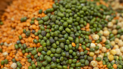 Legumes Lentils, Peas and Mung Beans in a Pot