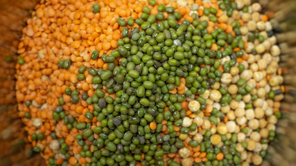 Legumes Lentils, Peas and Mung Beans in a Pot
