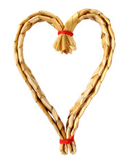 straw toy heart, festive decoration, spruce, christmas, new year, isolated on white background,