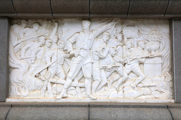 reliefs on walls, outside a memorial hall, Shijiazhuang, Hebei, china.