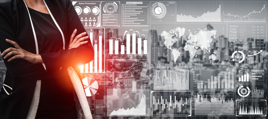 Data Analysis for Business and Finance Concept. Graphic interface showing future computer technology of profit analytic, online marketing research and information report for digital business strategy.