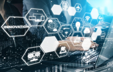 Innovation Technology for Business Finance Concept. Modern graphic interface showing symbol of...