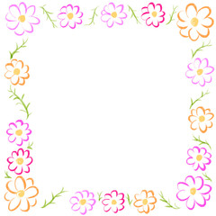 コスモスの花の手描きの正方形のフレーム