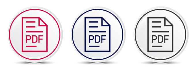 PDF document page icon crystal flat round button set illustration design