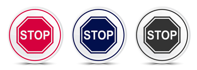 Stop sign icon crystal flat round button set illustration design