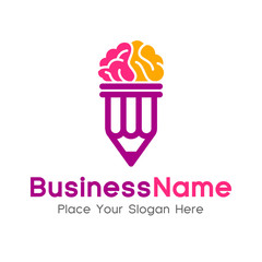 Education Logo Template. Modern education vector logo with pencil and brain. This logo is suitable for school, students, brain, graduate, brain, thinking.