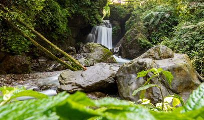 Naklejka na ściany i meble Mountain springs and waterfalls in Emei Mountain, Sichuan Province, China