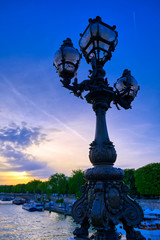 Fototapeta na wymiar A view from the Pont Alexandre III bridge that spans the Seine River in Paris, France