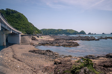 Ocean coast Full of rocks at Kii peninsula ,View from train between Wakayama and Kii-Katsuura , Japan