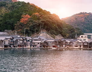 Fototapeta na wymiar Scenic view of Ine-Cho and Funaya houses at Ine bay in Autumn , Kyoto, Japan