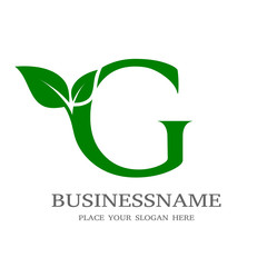 Fototapeta premium Letter G Initial natural vector logo template. Design with leaf and green color.
