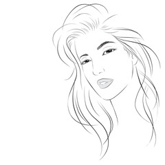 beauty girl face. face portrait fashion sketch. makeup vector illustration isolated cartoon hand drawn gray