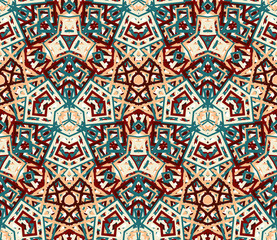 Kaleidoscope seamless pattern, background. Colorful abstract shapes. Useful as design element for texture and artistic compositions.