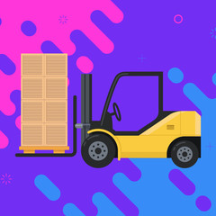 forklift carrying cargo. boxes with pallet. © PlutusART